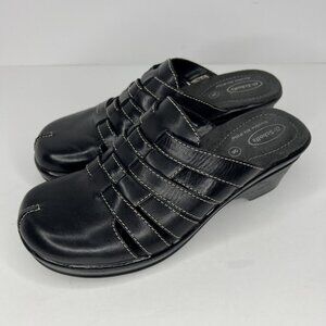 Dr Scholl's Brenna Double Air Pillow Mules Womens Size 8 Black Leather Clogs